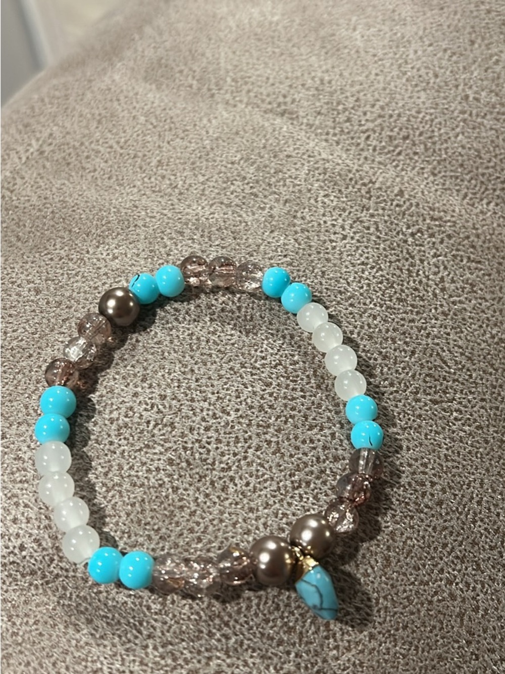 Turquoise, White & Brown Beaded Stretch Bracelet - Women Jewelry